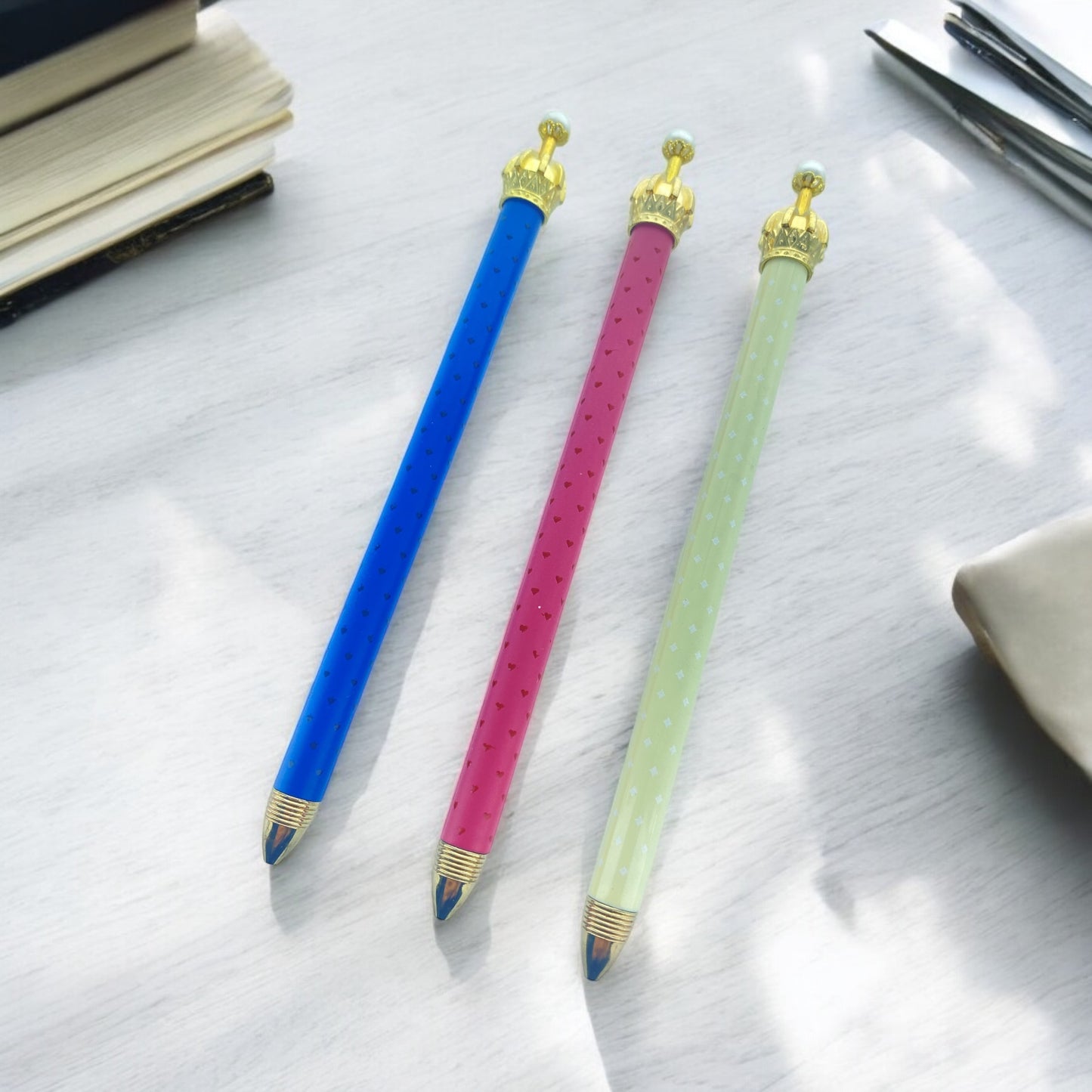 Golden Crown with Pearl Top 0.5mm Mechanical Pencils (3pcs)
