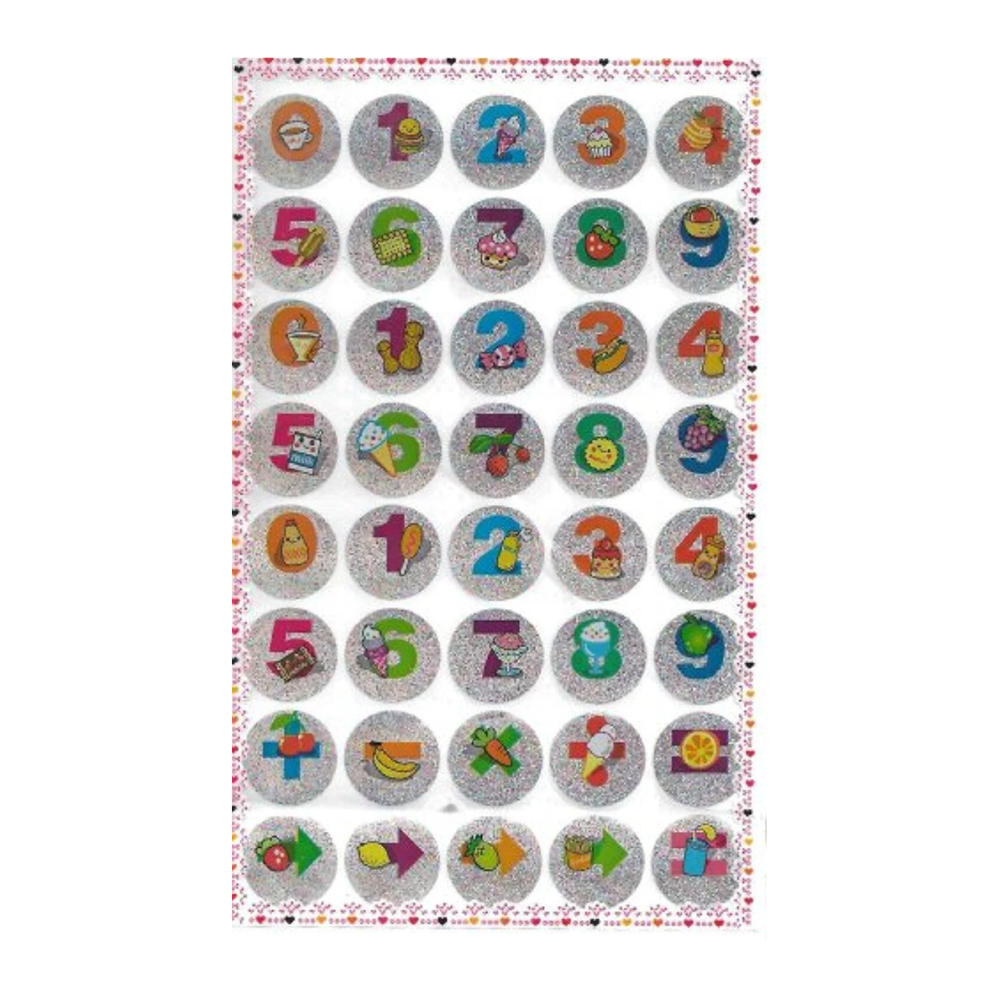10 Sheets of Cute Fruit Dessert Numbers Glittered Stickers (400 stickers)