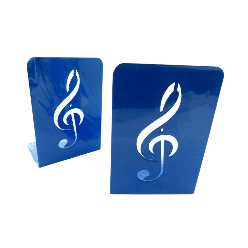 Music Themed Bookend - A Pair of Solid Blue Treble Clef Design Metal Book Sta...