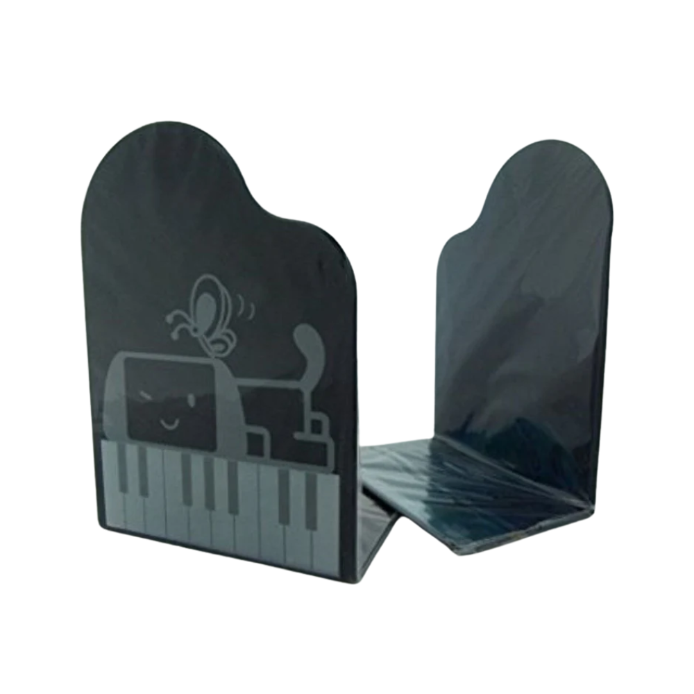 Music Themed Bookend - Grand Piano Shape with Cartoon Puppy & Butterfly Book Stan...