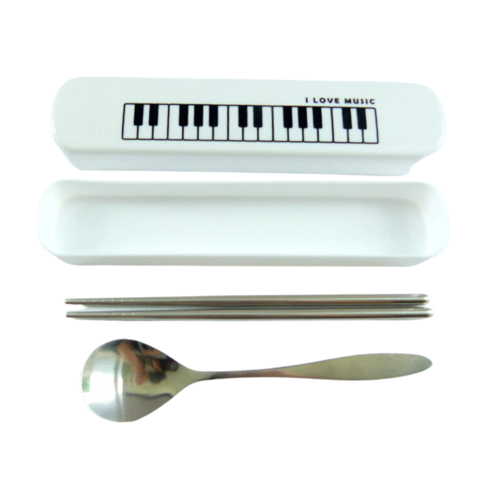 Music Themed I Love Music Keyboard Design Cutlery Kit - Metal Spoon and Chops...