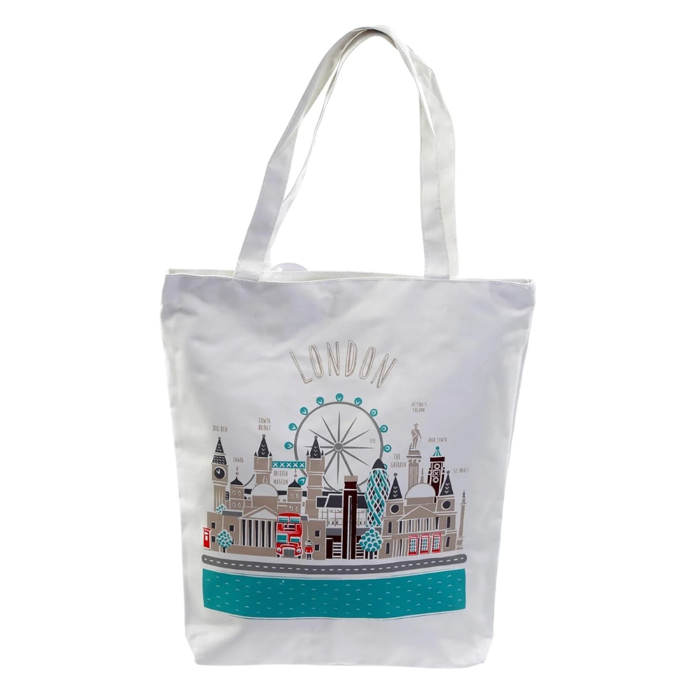 Eco Friendly Bag - London Skyline Zip Up Cotton Bag