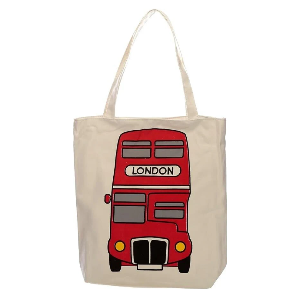 Eco Friendly Bag - London Bus Zip Up Cotton Bag