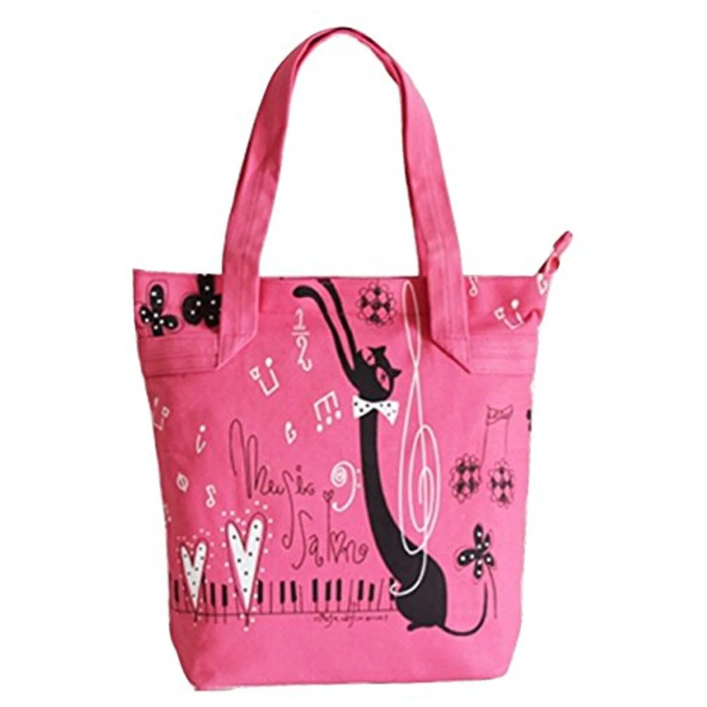 Music Themed Tote Bag - Cat (Pink)