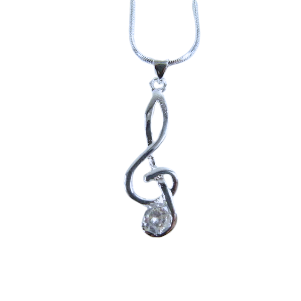 Music Themed Treble Clef Pendant with Crystal Necklace