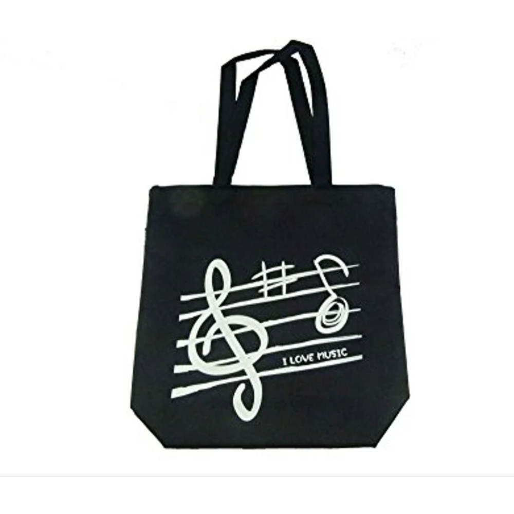 Music Themed Black Treble Clef Music Design Zipped Tote Bag Shopping Bag