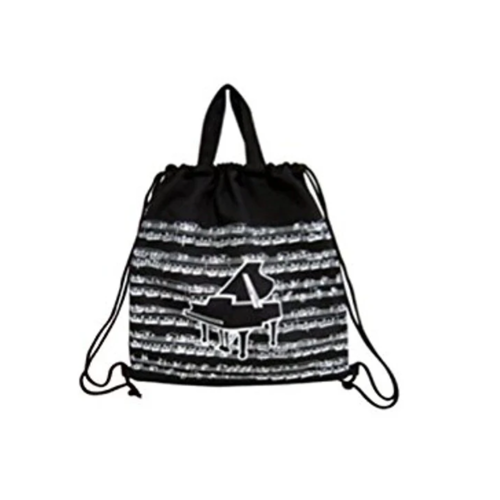 Music Themed Black Grand Piano Design Drawstring Bag Music Bag