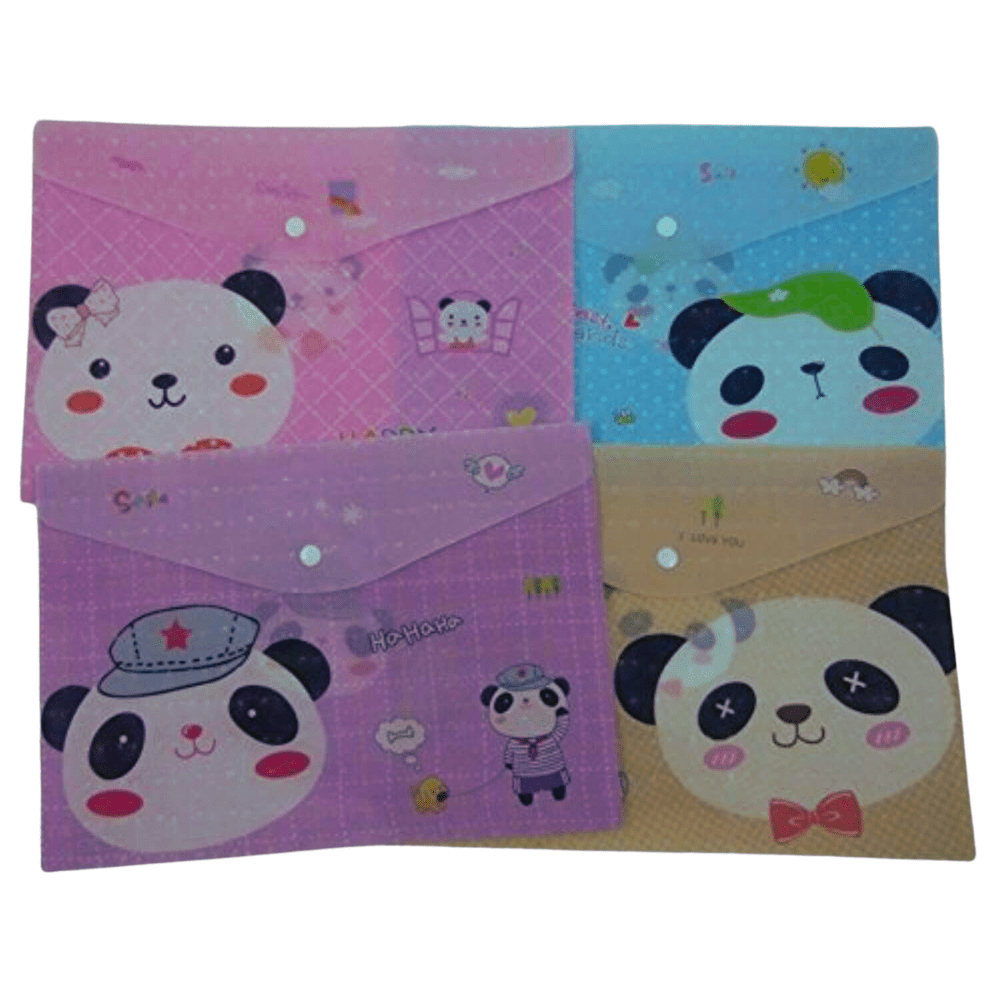 A4 Plastic Document Wallets File Folders Filing - Happy Panda and Bear - PartyErasers
