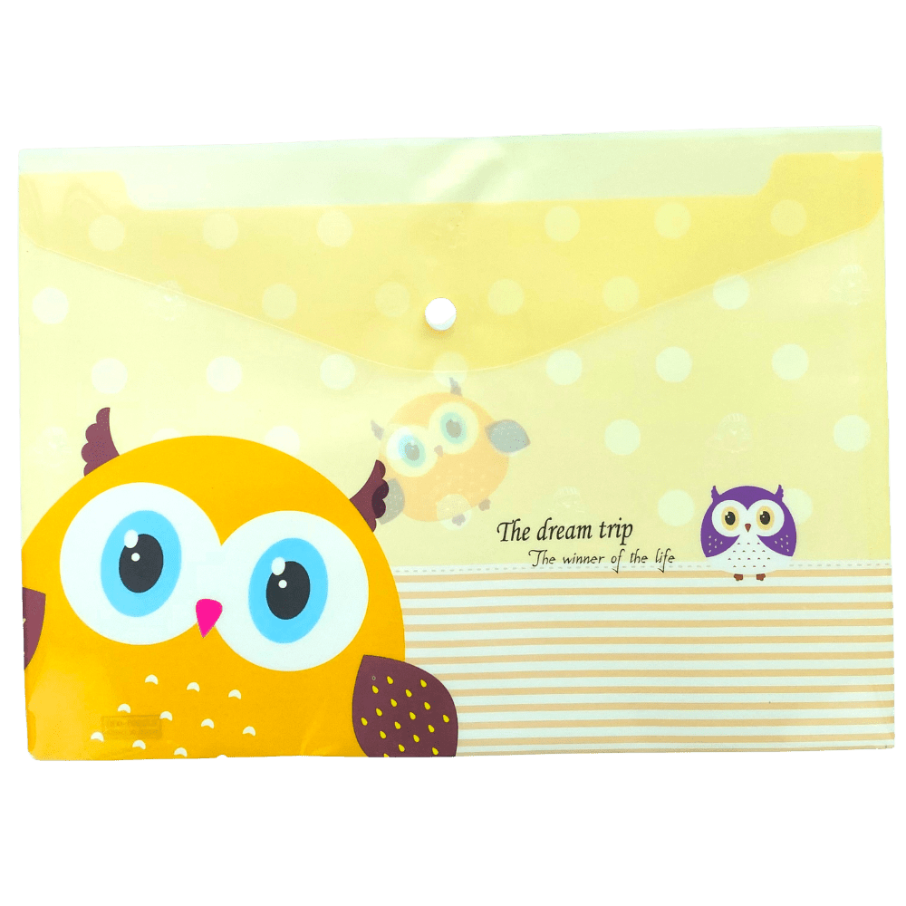A4 Plastic Press Stud Document Wallets File Folders Filing - Cute Owl - PartyErasers