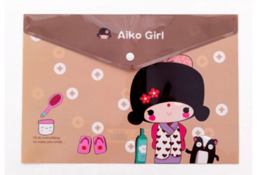 A4 Plastic Press Stud Document Wallets File Folders Filing - Japanese Girl - PartyErasers