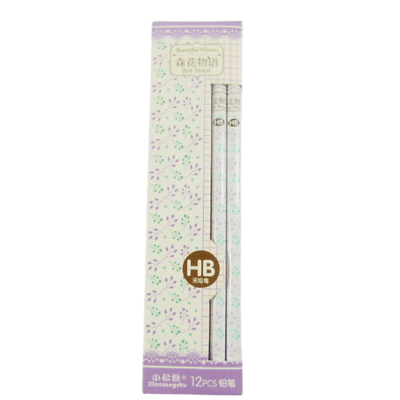 Beautiful lavender Print HB Pencil with Eraser (12 pencils) - PartyErasers