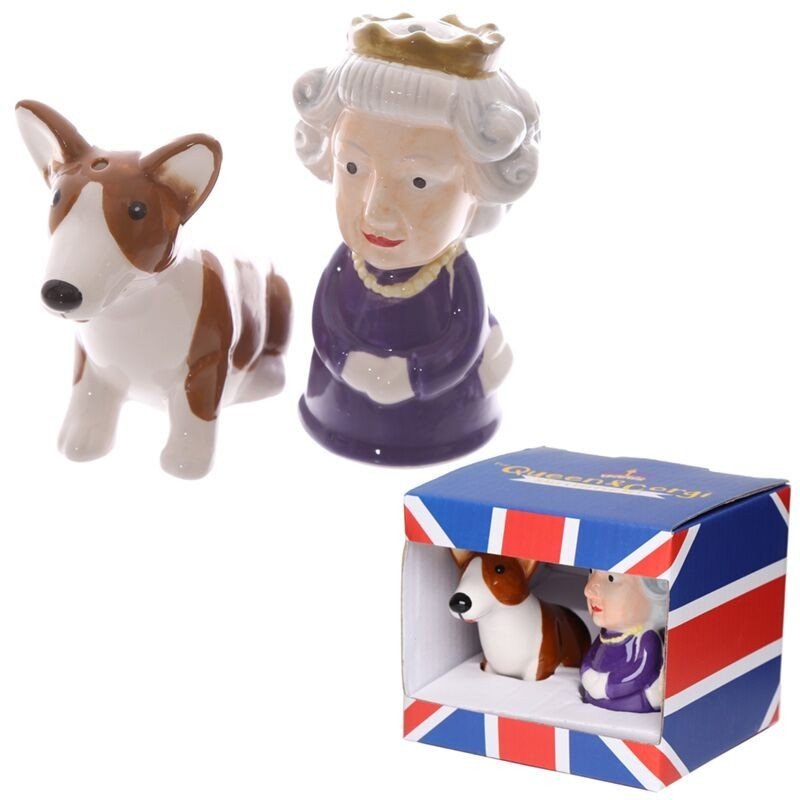 Ceramic London Salt & Pepper Set Queen and Corgi Novelty Quirky Kitchenware - PartyErasers