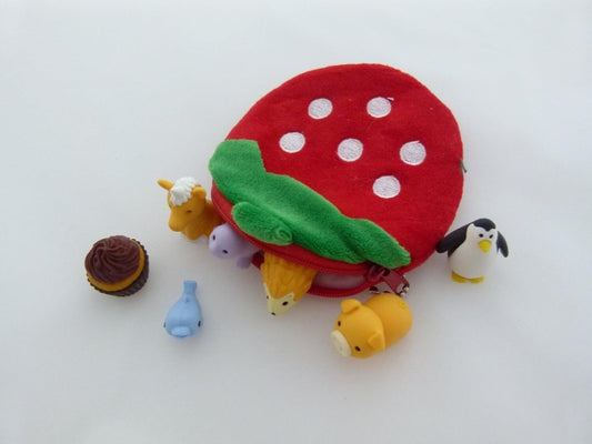 Cute Fruit Zipper Pouch Coin Purse - Strawberry & Orange - PartyErasers