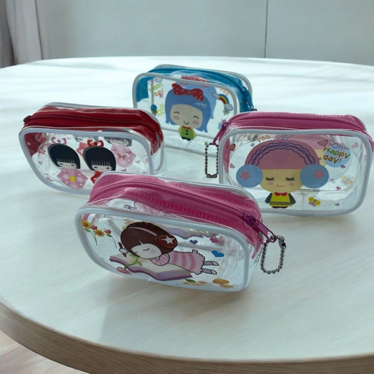 Cute Girl Design Mini Clear Plastic Zipper Pouch Hair Accessories Keepsake 4pcs - PartyErasers