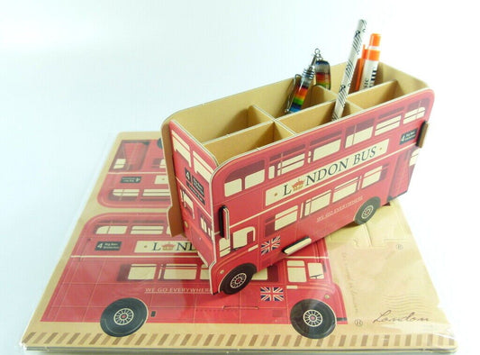 Desk Organiser Pencil Holder DIY Board Box with Compartments - London Bus - PartyErasers