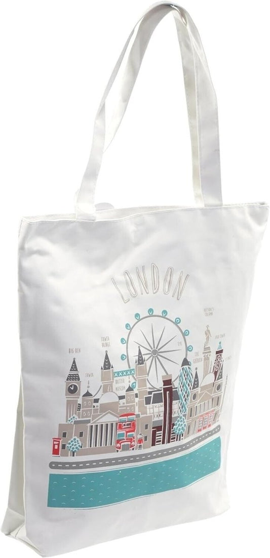 Eco Friendly Bag - London Skyline Zip Up Cotton Bag - PartyErasers