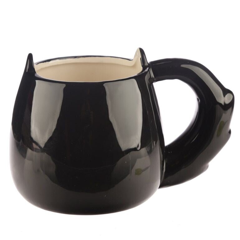 Feline Fine Black Cat Shaped Mug - PartyErasers