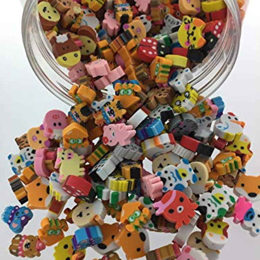 1000 Pieces Random Mix of Mini Cute Animal Shape Erasers
