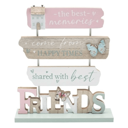 Friends Wooden Plaque Sign with Butterfly Decoration –Freestanding Home Ornament - PartyErasers
