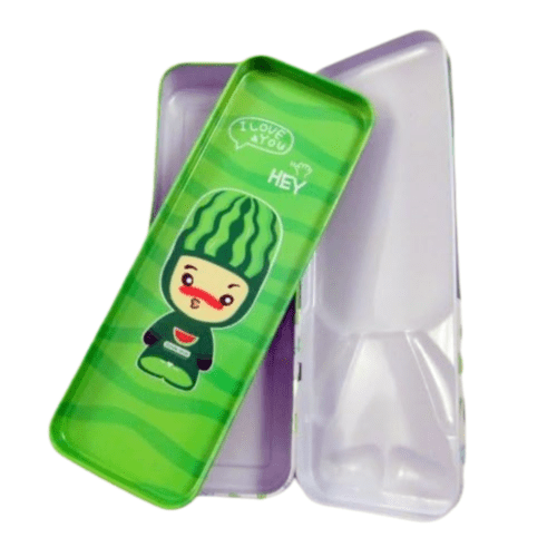 Green watermelon fruit baby Large Metal Pencil Case Box - PartyErasers