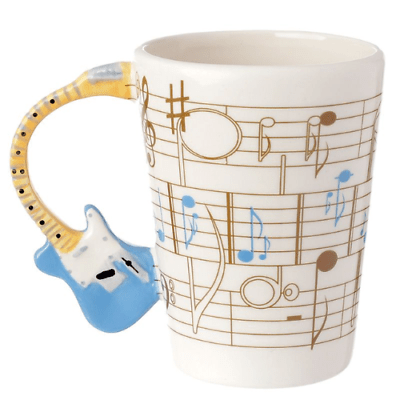 Guitar with Sheet Music Decal Ceramic Shaped Handle Mug (Blue) - PartyErasers