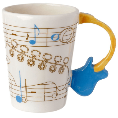Guitar with Sheet Music Decal Ceramic Shaped Handle Mug (Blue) - PartyErasers