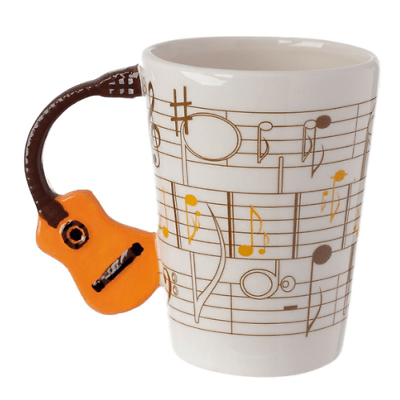 Guitar with Sheet Music Decal Ceramic Shaped Handle Mug (Brown) - PartyErasers