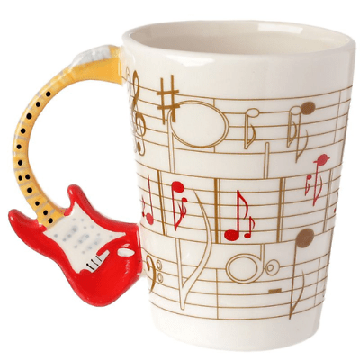 Guitar with Sheet Music Decal Ceramic Shaped Handle Mug (Red) - PartyErasers
