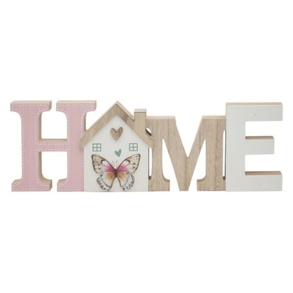 HOME Wooden Freestanding Plaque with Butterfly & House Design – Home Décor Gift - PartyErasers