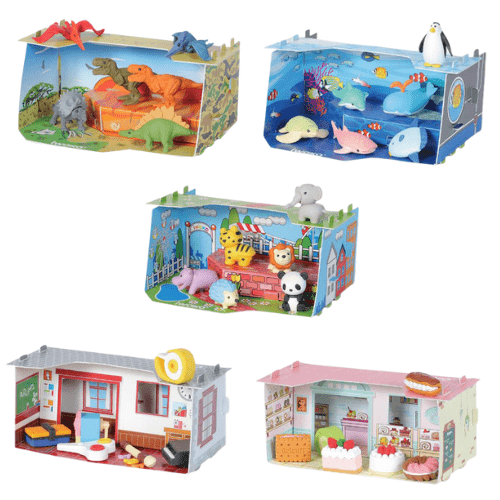 Iwako Japanese Eraser DIY Craft House Set Animals, Dinosaur, Stationery, Dessert - PartyErasers