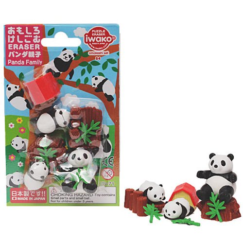 IWAKO Japanese Puzzle Eraser Rubbers Blister Set - Panda Family - PartyErasers