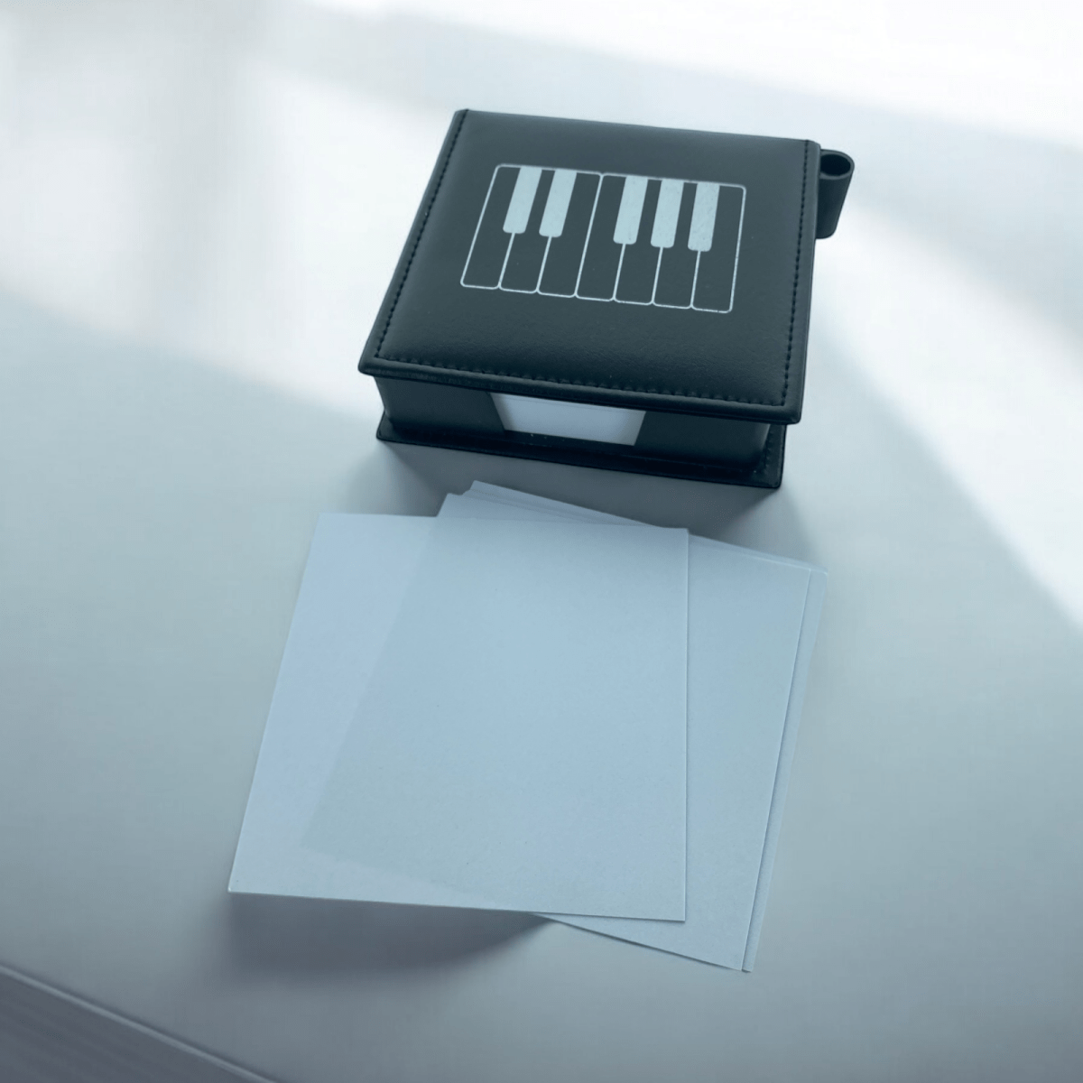 Music Theme Notepad Memo Pad Paper in PU Leather Box with Pen Holder - PartyErasers