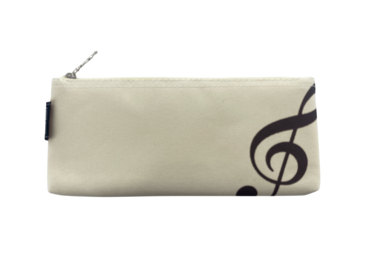 Music Themed Beige Zipper Pouch with Treble Clef Pencil Case Make Up Pouch - PartyErasers