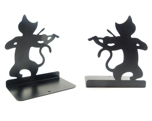 Music Themed Black Cat playing Violin Bookends Book Stand for music lover - PartyErasers