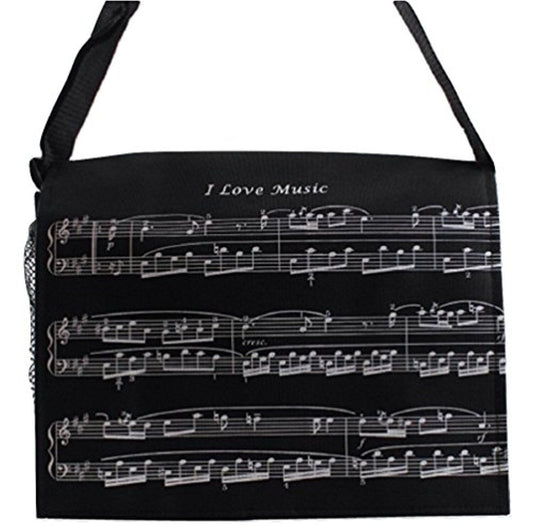 Music Themed Black I Love Music Musical Note Messenger/ Crossbody Bag - PartyErasers