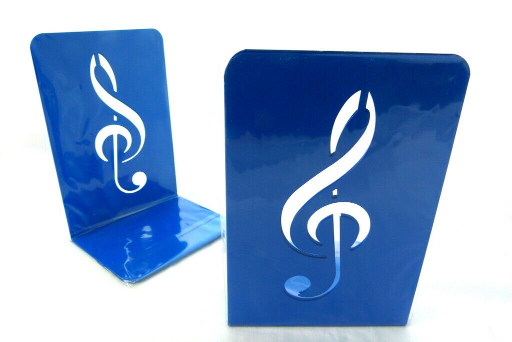 Music Themed Bookend - A Pair of Solid Blue Treble Clef Design Metal Book Sta... - PartyErasers