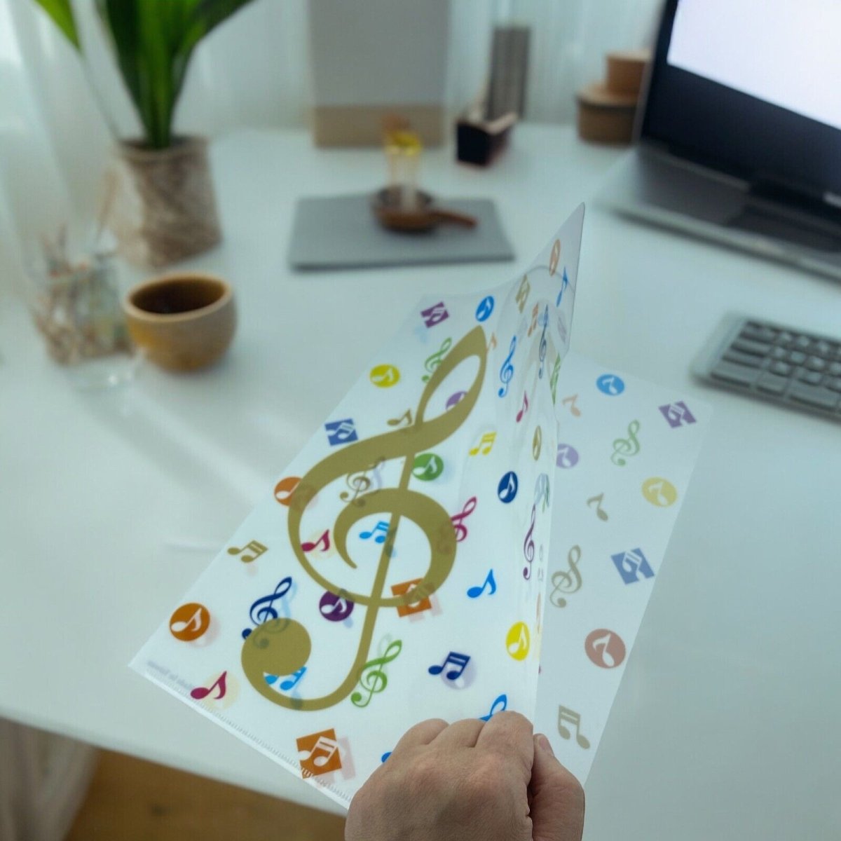Music Themed Design A4 L Shape Folder Plastic Documents File Folder - PartyErasers