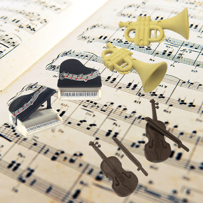 Music Themed Instruments Eraser Set – Violin, Trumpet and Piano (3 erasers) - PartyErasers