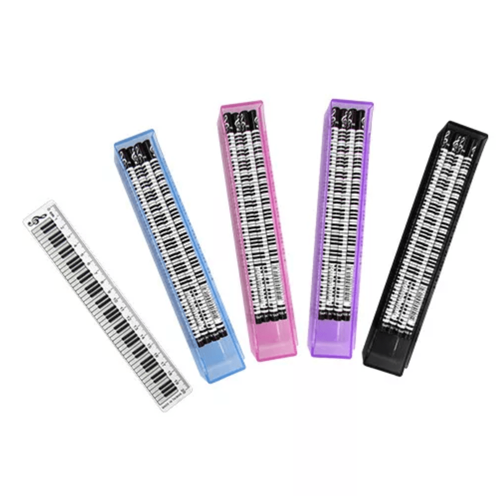 Music Themed Keyboard Design Pencils Box and Ruler Kit with 12 Pencils - PartyErasers