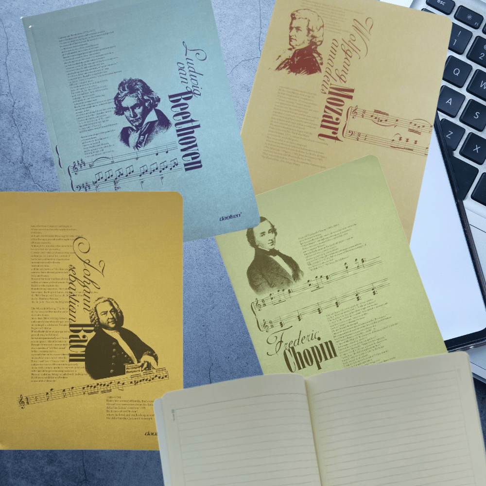 Music Themed Note Book - Famous Musicians (Chopin Mozart Beethoven) - PartyErasers