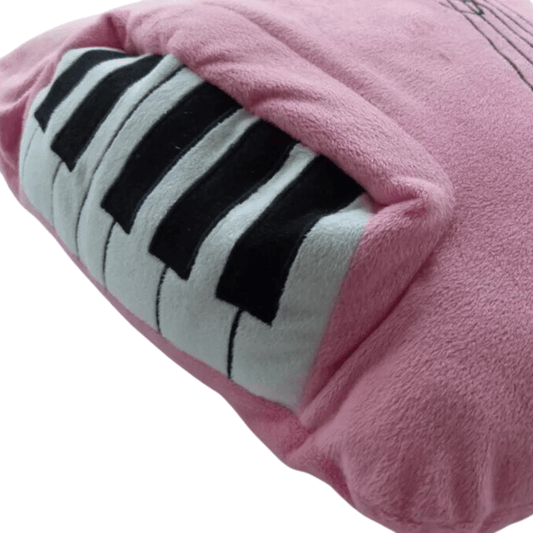 Music Themed Plush Fabric Cushion Pillow - Pink Piano Design - PartyErasers