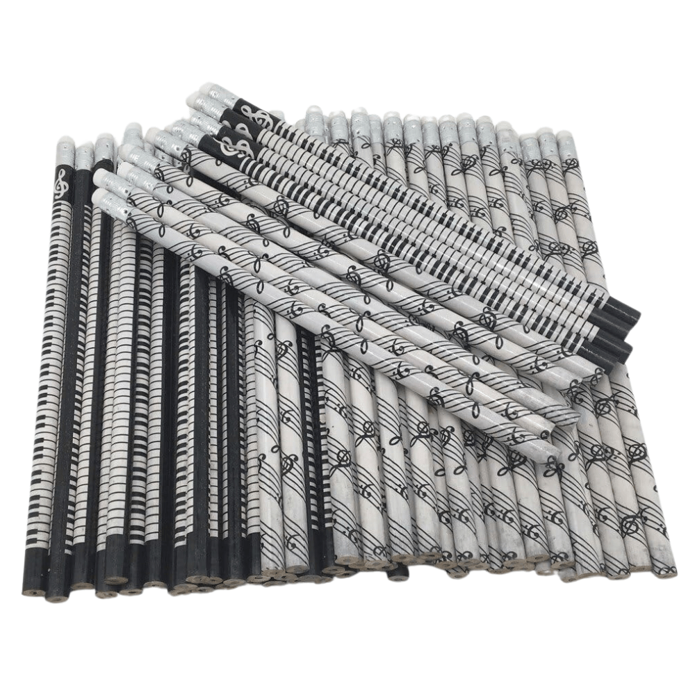 Music Themed Stationery - 60 Music themed pencils with erasers on top party pack - PartyErasers