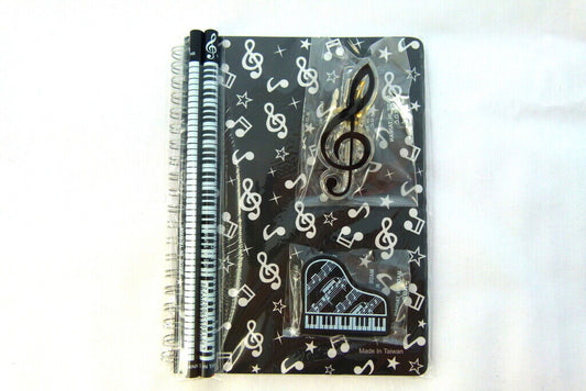 Music Themed Stationery Notebook Set - Notebook, Eraser, Clip and 2 Pencils (... - PartyErasers