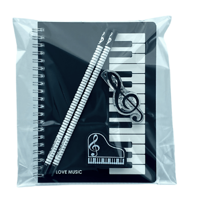Music Themed Stationery Notebook Set - Notebook, Eraser, Clip and 2 Pencils (... - PartyErasers