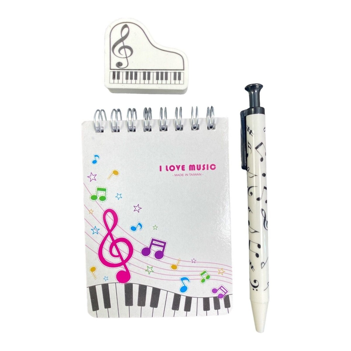 Music Themed Stationery Set Small Notebook with Mechanical Pencil & Eraaer - PartyErasers