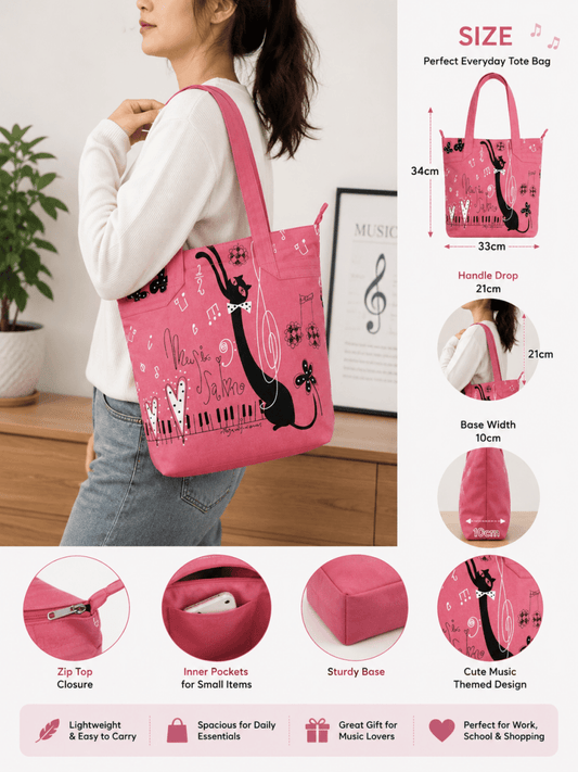 Music Themed Tote Bag - Cat (Pink) - PartyErasers
