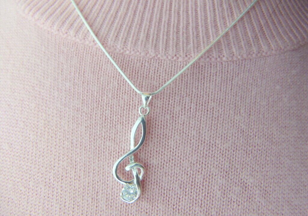 Music Themed Treble Clef Pendant with Crystal Necklace - PartyErasers