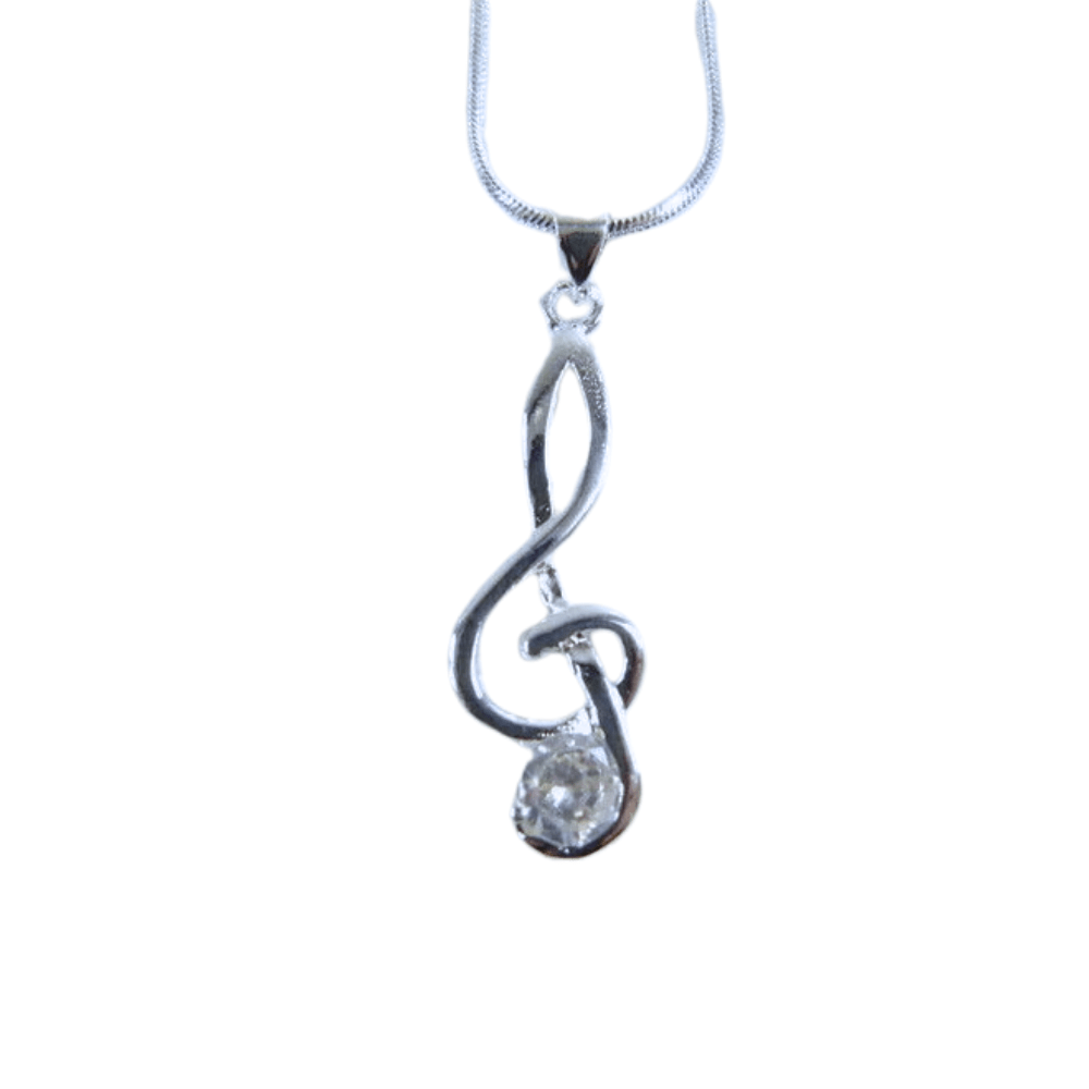 Music Themed Treble Clef Pendant with Crystal Necklace - PartyErasers