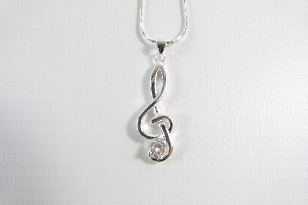 Music Themed Treble Clef Pendant with Crystal Necklace - PartyErasers