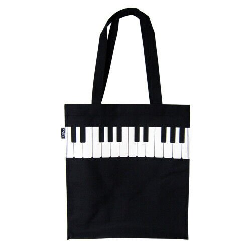 Music Themed Zipper Tote Bag - Piano Key (Black) - PartyErasers